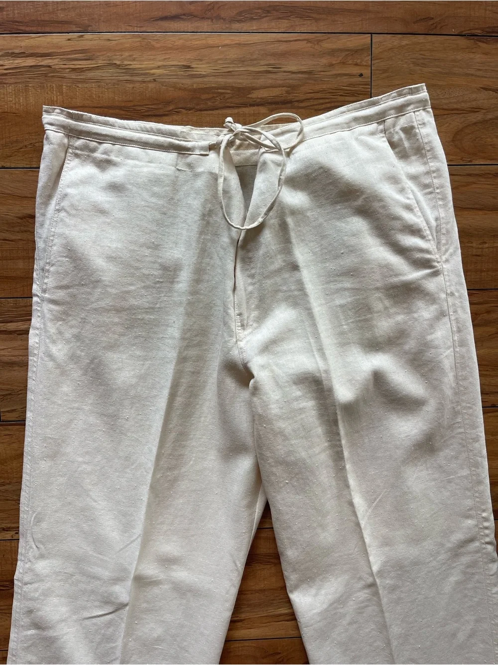 Men's Linen-Blend Drawstring Pants in Off-White